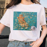 van gogh cat Women T Shirt Art Oil Painting Lattice Print New Cute Female T-shirt Casual Harajuku Tshirt funny ulzzang grunge