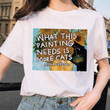 van gogh cat Women T Shirt Art Oil Painting Lattice Print New Cute Female T-shirt Casual Harajuku Tshirt funny ulzzang grunge