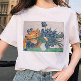 van gogh cat Women T Shirt Art Oil Painting Lattice Print New Cute Female T-shirt Casual Harajuku Tshirt funny ulzzang grunge