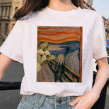 van gogh cat Women T Shirt Art Oil Painting Lattice Print New Cute Female T-shirt Casual Harajuku Tshirt funny ulzzang grunge