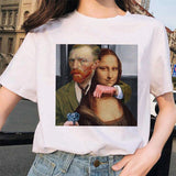 van gogh cat Women T Shirt Art Oil Painting Lattice Print New Cute Female T-shirt Casual Harajuku Tshirt funny ulzzang grunge