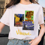 van gogh cat Women T Shirt Art Oil Painting Lattice Print New Cute Female T-shirt Casual Harajuku Tshirt funny ulzzang grunge