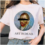 van gogh cat Women T Shirt Art Oil Painting Lattice Print New Cute Female T-shirt Casual Harajuku Tshirt funny ulzzang grunge