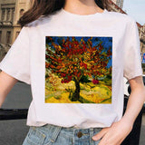 van gogh cat Women T Shirt Art Oil Painting Lattice Print New Cute Female T-shirt Casual Harajuku Tshirt funny ulzzang grunge