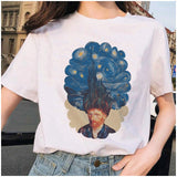 van gogh cat Women T Shirt Art Oil Painting Lattice Print New Cute Female T-shirt Casual Harajuku Tshirt funny ulzzang grunge