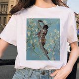 van gogh cat Women T Shirt Art Oil Painting Lattice Print New Cute Female T-shirt Casual Harajuku Tshirt funny ulzzang grunge