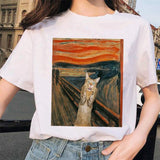 van gogh cat Women T Shirt Art Oil Painting Lattice Print New Cute Female T-shirt Casual Harajuku Tshirt funny ulzzang grunge