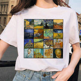 van gogh cat Women T Shirt Art Oil Painting Lattice Print New Cute Female T-shirt Casual Harajuku Tshirt funny ulzzang grunge