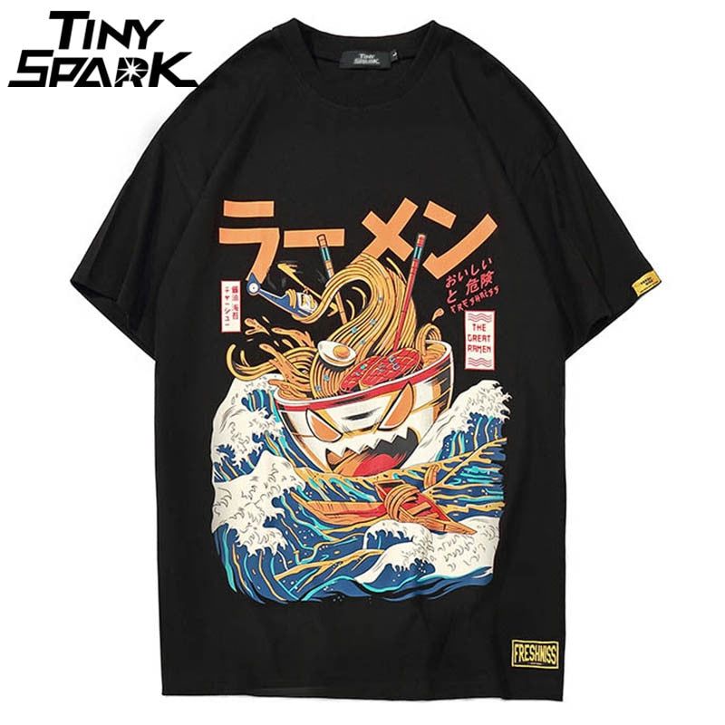 Japanese Harajuku T-Shirt Men 2019 Summer Hip Hop T Shirts Noodle Ship Cartoon Streetwear Tshirts Short Sleeve Casual Top Cotton