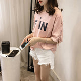 2019 New T-Shirt Women Spring And Summer New Personality Letter Print Casual Lace-Up Tops Short-Sleeved Loose T-Shirt Female