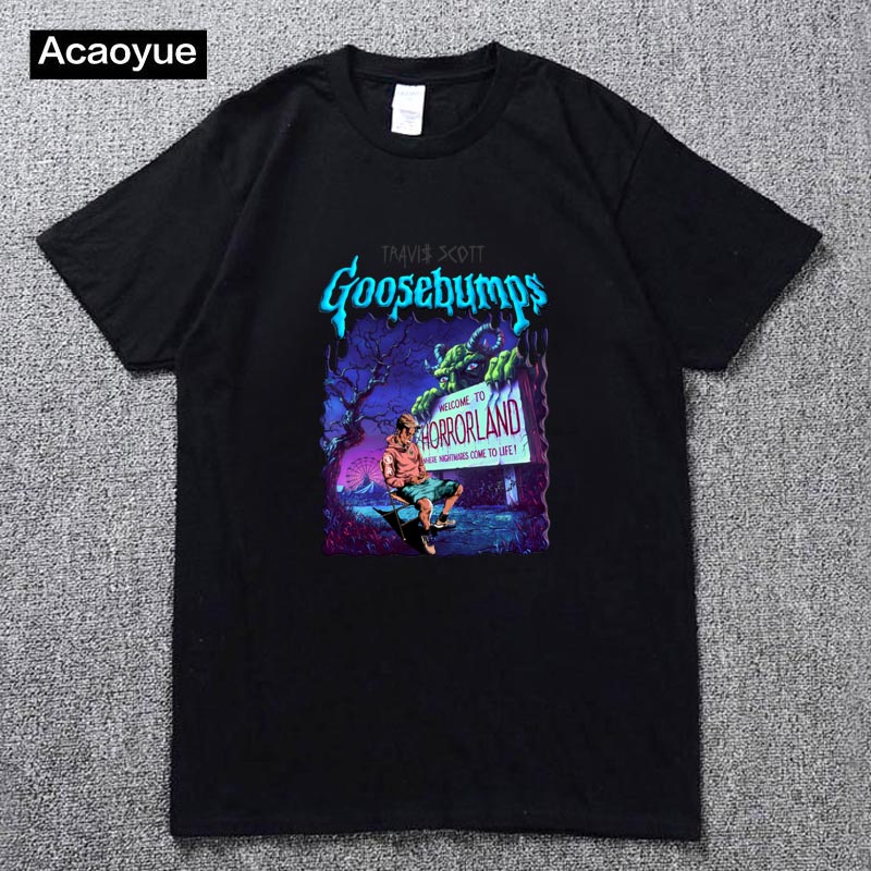 TRAVIS SCOTT Goosebumps Night of the Living Dummy 2 Men's and women's T-Shirt Tees Clothing  summer hip hop top cotton t-shirt