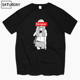 Men's Senpai Anime Girl Nerdy Cotton Black Print T-shirt Women Manga Streetwear Tee Cotton Tshirt Unisex Harajuku Clothes