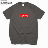 Men's Senpai Anime Girl Nerdy Cotton Black Print T-shirt Women Manga Streetwear Tee Cotton Tshirt Unisex Harajuku Clothes