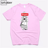 Men's Senpai Anime Girl Nerdy Cotton Black Print T-shirt Women Manga Streetwear Tee Cotton Tshirt Unisex Harajuku Clothes