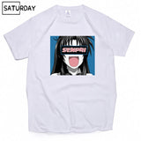 Men's Senpai Anime Girl Nerdy Cotton Black Print T-shirt Women Manga Streetwear Tee Cotton Tshirt Unisex Harajuku Clothes