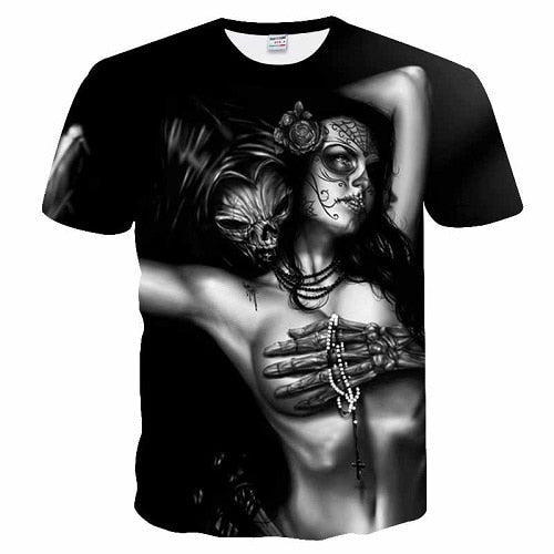 3D printing Skull T-shirts Man's T-shirt Short Sleeve Tees Fashion Woman Streetwear Mens Coats  tshirts European Summer 2019 New