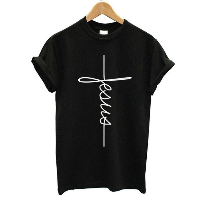 Fashion New Arrival Women T Shirts Summer Short Sleeve Jesus T-shirt Christian Cross Printing Tops Female Tee Shirt Plus Size