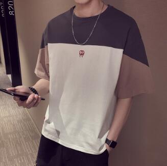 95% Cotton Summer Patchwork t shirt for men Half sleeve Black Grey RedM-3XL