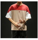 95% Cotton Summer Patchwork t shirt for men Half sleeve Black Grey RedM-3XL